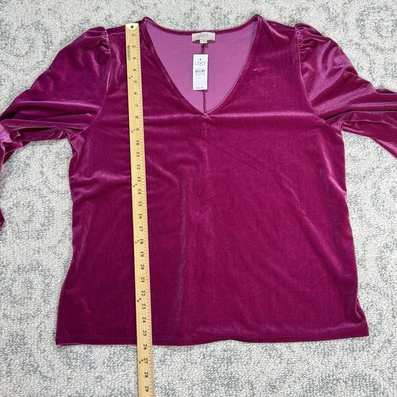 LOFT Women's Purple Velour Long Sleeve‎ V Neck Stretch Size XL NWT $55 - Picture 9 of 12